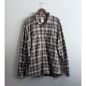 Gap Mens XXL 2XL Green Brown Plaid Flannel Shirt Untucked Fit Long Sleeve